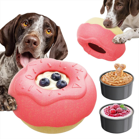 KADTC 2-in-1 Frozen Treat Dog Toy, Large Size, No-Transfer Fill & Freeze Lick Cup & Tough Chew Toy, Long-Lasting Enrichment Toy for Dogs, Donut-Shaped