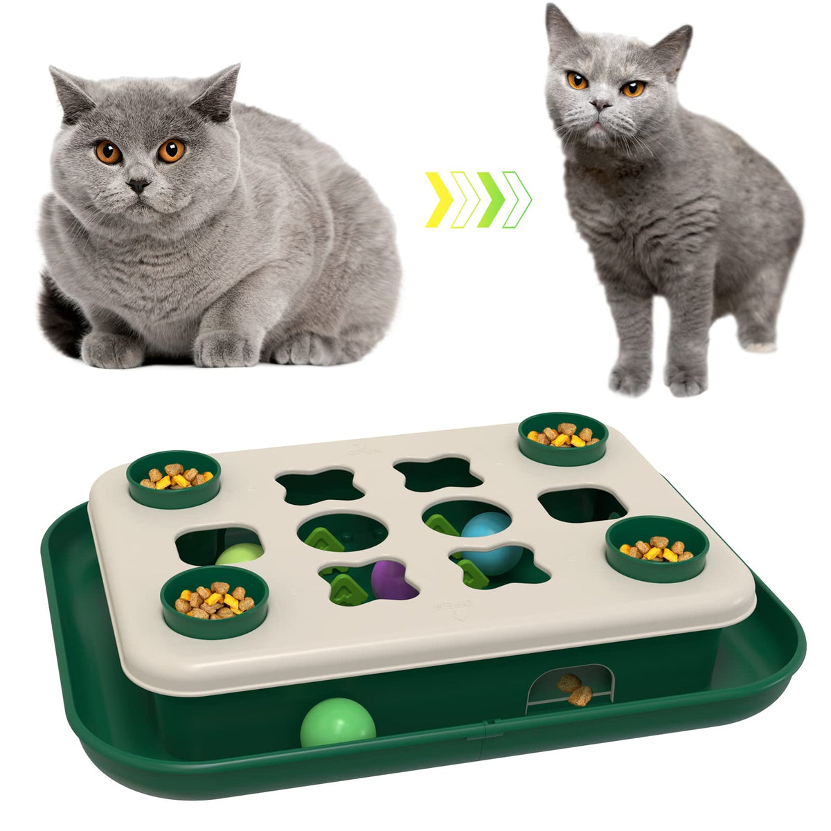 TACKDG 2nd Cats Treasure Chest Cat Puzzle Toy for Kitty Brain Stimulation Toys Kitten Food Treat Puzzles Feeder Dispenser Track Balls Mind Mental Stimulation Interactive Indoor