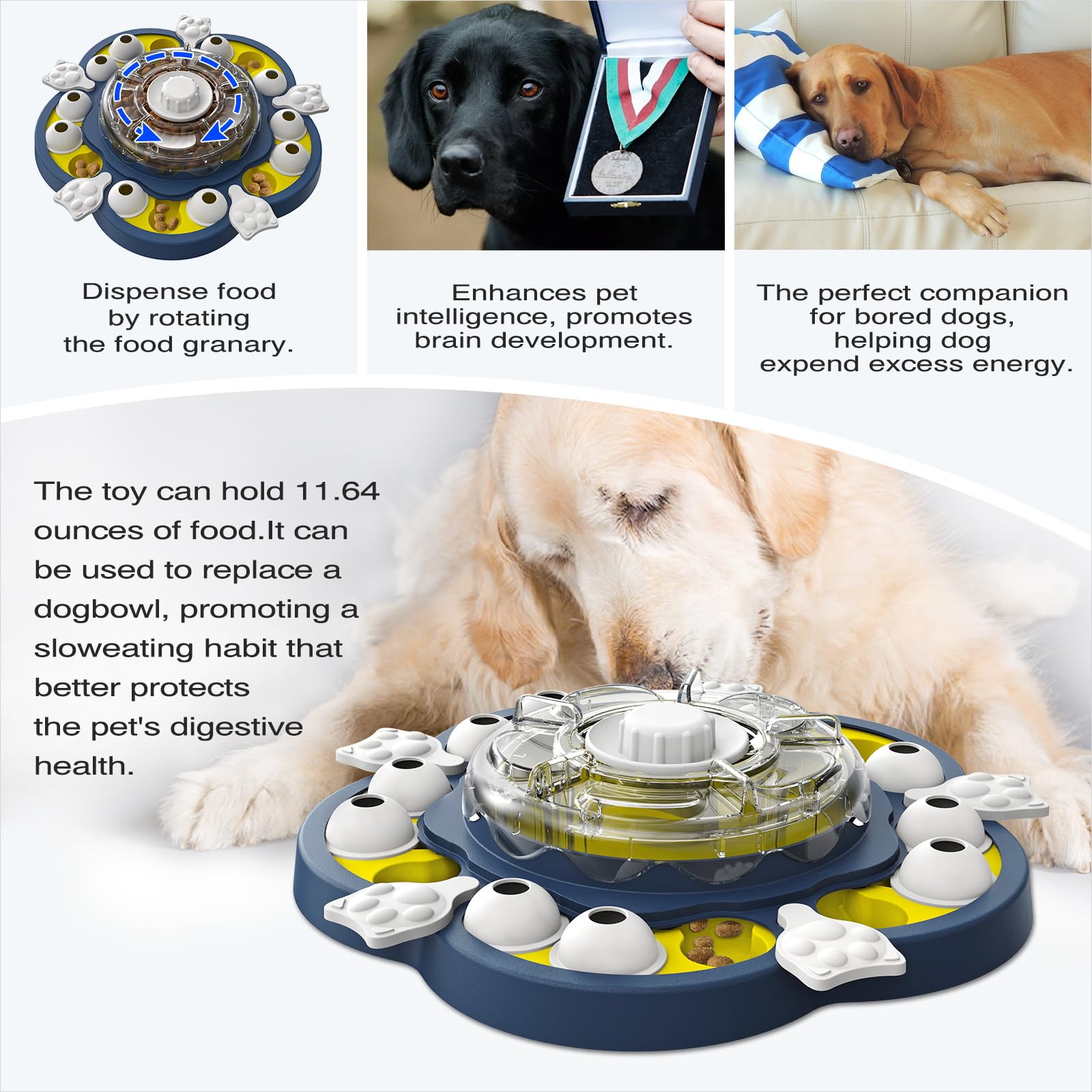 KADTC Dog Puzzle Toys for Medium/Large Dogs Slow Blow Puzzles Feeder Food Dispenser Treat Feeding Level ３ in 1 Puppy Interactive Games Boredom Mentally Stimulating Brain Toy Mental Stimulation