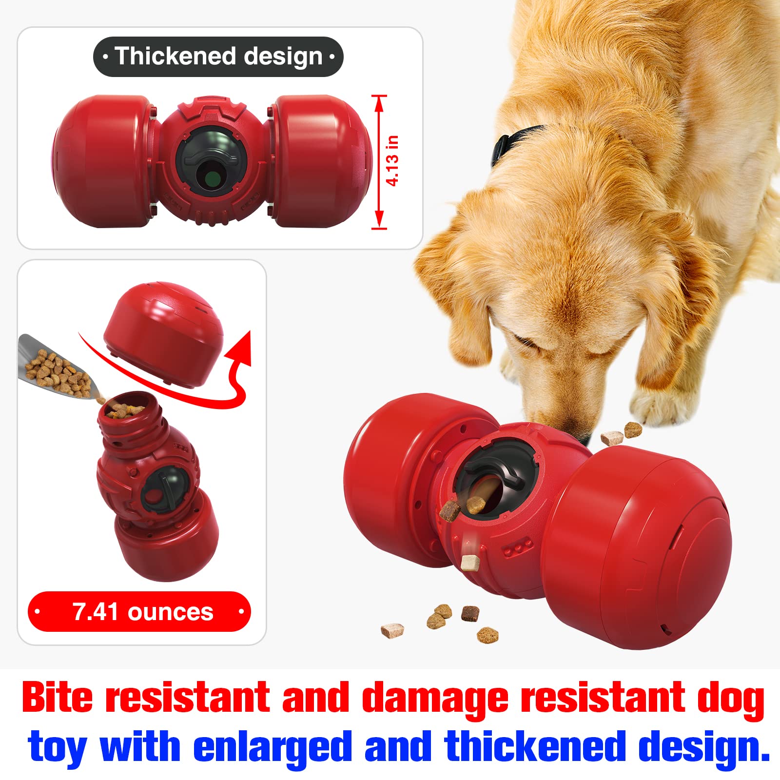 KADTC Dog Puzzles Toys Adjustable Food Dispensing Treat Dispenser Dogs Puzzle Feeder Indestructible Toy Wobble Wag Talking Giggle Squeaky Feeding Puppy Only For Medium/Large Aggressive Chewers Breed