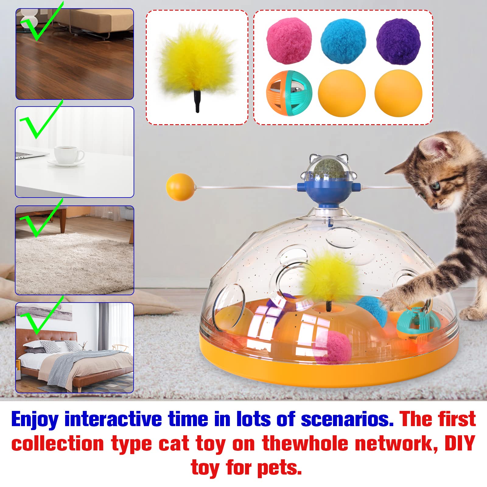 Puzzle Feeder Cat Toys for Indoor Cats, Interactive Cat Toys Bored Cats,  Silicone Cat Treat Puzzle Making Feeding Happier, Yellow
