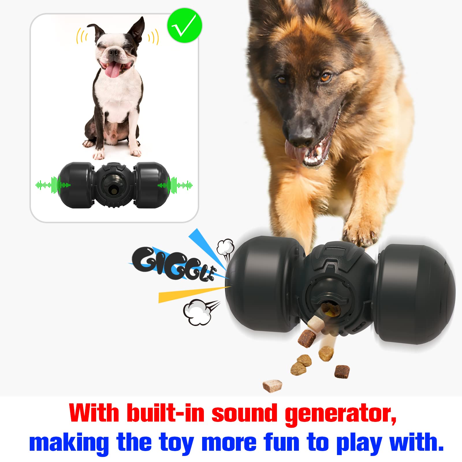 KADTC Dog Puzzles Toys Adjustable Food Dispensing Treat Dispenser Dogs Puzzle Feeder Indestructible Toy Wobble Wag Talking Giggle Squeaky Feeding Puppy Only For Medium/Large Aggressive Chewers Breed
