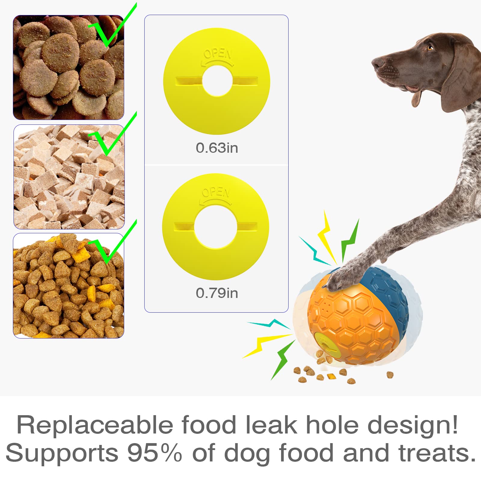 KADTC Dog Puzzles Balls-Adjustable Food Dispensing Treat Dispenser Feeding Puzzle Feeder Toy Wobble Wag Talking Giggle Squeaky Puppy Chew Rubber Ball for Small/Medium/Large Aggressive Chewers Dogs